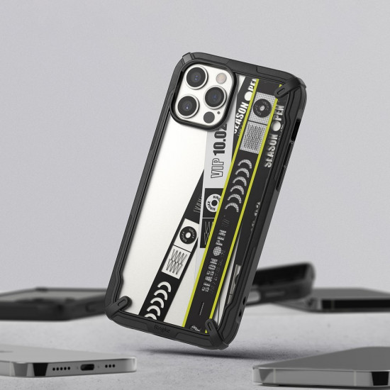 Ringke iPhone 12 / iPhone 12 Pro Fusion X Σκληρή Θήκη με Πλαίσιο Σιλικόνης - Design Ticket Band - Black - Διάφανη