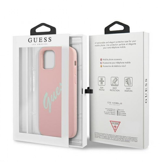 Guess iPhone 12 / iPhone 12 Pro Silicone Vintage Script Θήκη Σιλικόνης - Pink / Green - GUHCP12MLSVSPG