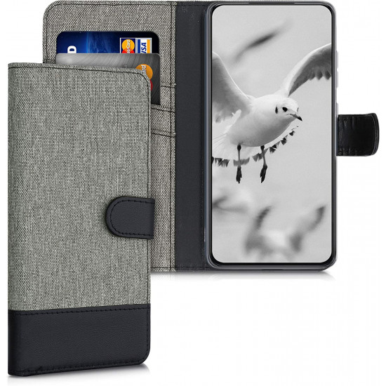 KW Samsung Galaxy S21 Plus Θήκη Πορτοφόλι Stand Canvas - Grey / Black - 54454.22