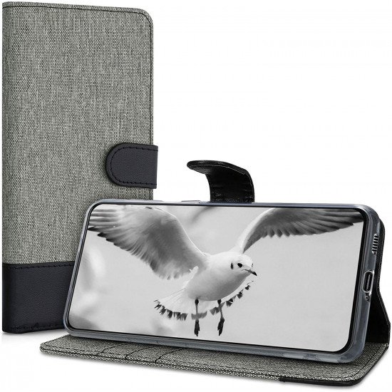 KW Samsung Galaxy S21 Plus Θήκη Πορτοφόλι Stand Canvas - Grey / Black - 54454.22