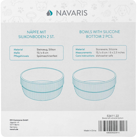 Navaris Σετ με 2 Κεραμικά Μπολ για Κατοικίδια - Grey - 53411.22