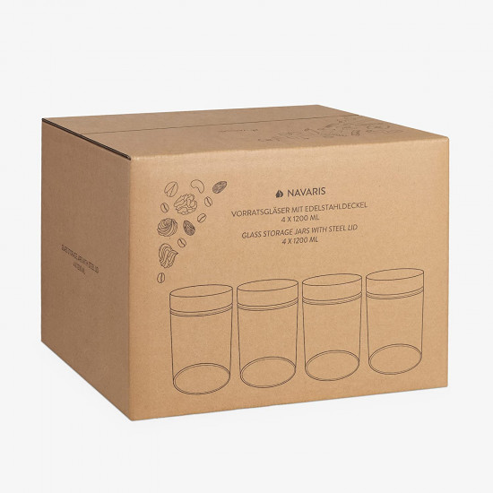 Navaris Glass Storage Jars Set Σετ 4 Γυάλινα Βάζα Αποθήκευσης - 1.2L - Διάφανα - 53173.01.04