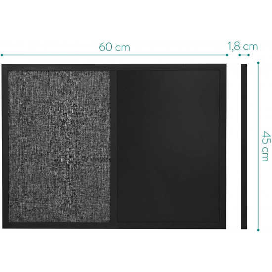 Navaris Combo Board with Chalk and Fabric Boards - Διπλός Πίνακας Ανακοινώσεων με Μαγνητικό Μαυροπίνακα και Πίνακα από Ύφασμα - Black / Grey - 51755.6