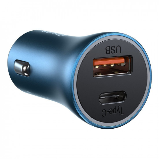 Baseus Golden Contactor Pro 40W Φορτιστής Αυτοκινήτου Γρήγορης Φόρτισης με 1 Θύρα USB και 1 Θύρα Type-C και Καλώδιο Type-C to Lightning Cable - Blue - TZCCJD-03
