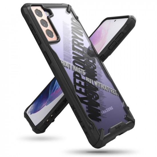 Ringke Samsung Galaxy S21 Fusion X Σκληρή Θήκη με Πλαίσιο Σιλικόνης - Design Cross - Black - Διάφανη