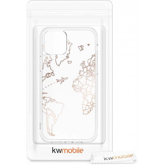 KW iPhone 12 Pro Max Θήκη Σιλικόνης TPU Design Travel Aeroplane - Rose Gold / Διάφανη - 53037.05