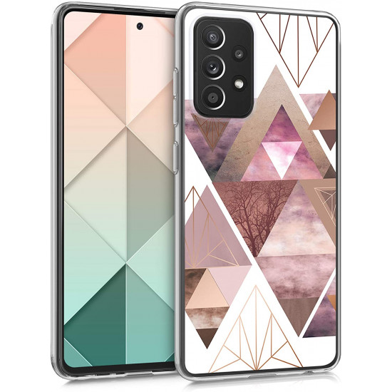 KW Samsung Galaxy A52 / A52 5G / A52s 5G Θήκη Σιλικόνης TPU Design Glory Triangle - Pink / Rose Gold / White - 54357.02
