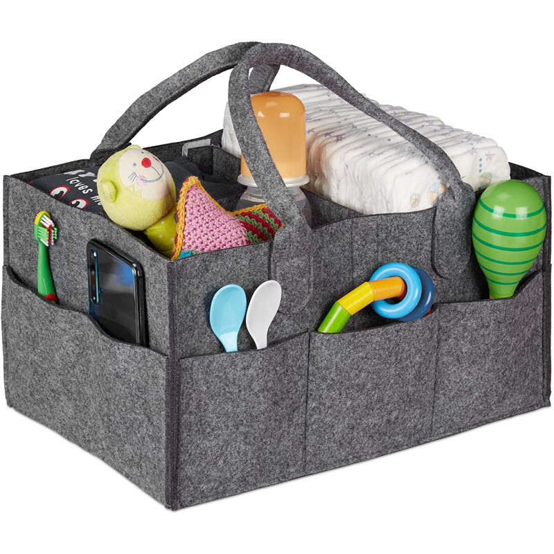 Relaxdays Baby Diaper Bag - Τσάντα Μεταφοράς και Αποθήκευσης για Πάνες από Τσόχα - Dark Grey - 4052025902025