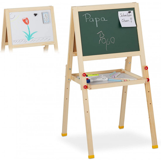 Relaxdays Double Sided Chalkboard Whiteboard - Πίνακας Διπλής Όψης για Παιδιά - 24cm x 34cm - Natural - 4052025272371