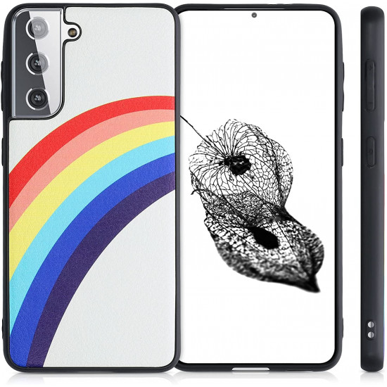 KW Samsung Galaxy S21 Θήκη Σιλικόνης με Φινίρισμα Συνθετικού Δέρματος - Design Rainbow - Multicolor / White - 54563.01