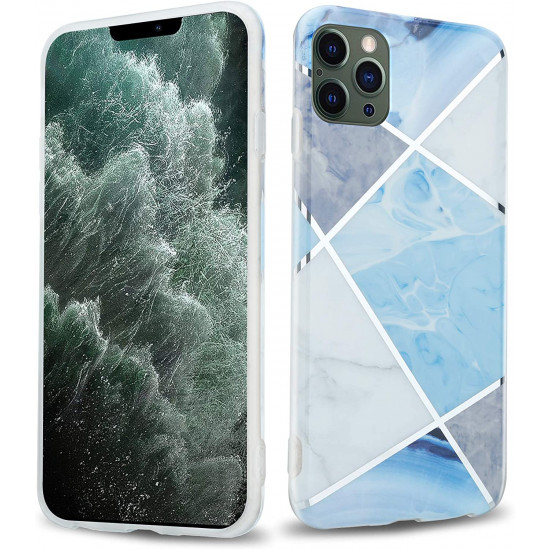 Cadorabo iPhone 12 Pro Max Θήκη Σιλικόνης TPU - Design Marble No.2 Mosaic Pattern - Blue / White / Grey