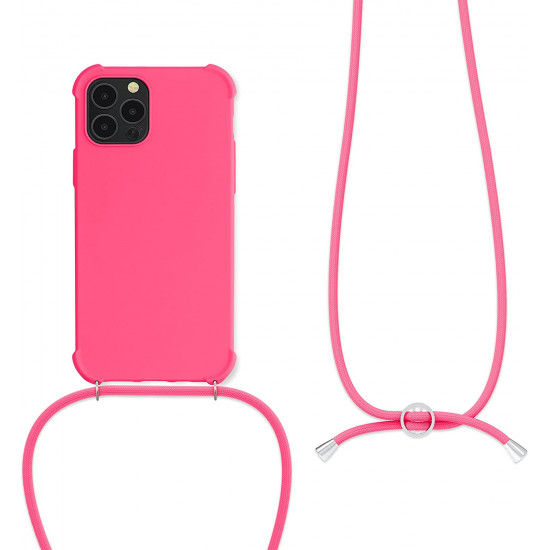KW iPhone 12 / iPhone 12 Pro Θήκη Σιλικόνης TPU με Λουράκι - Neon Pink - 53840.77