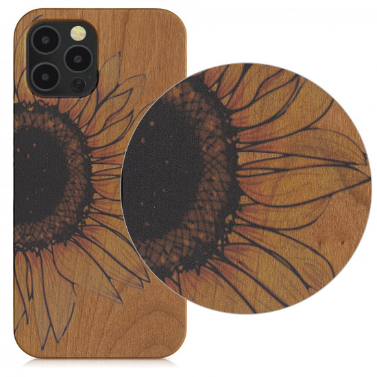 KW iPhone 12 Pro Max Θήκη από Φυσικό Ξύλο Design Wood Sunflower - Yellow / Dark Brown / Light Brown - 52736.03
