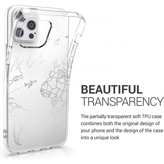 KW iPhone 12 / iPhone 12 Pro Θήκη Σιλικόνης TPU Design Travel and Explore - Διάφανη / Silver - 53035.12