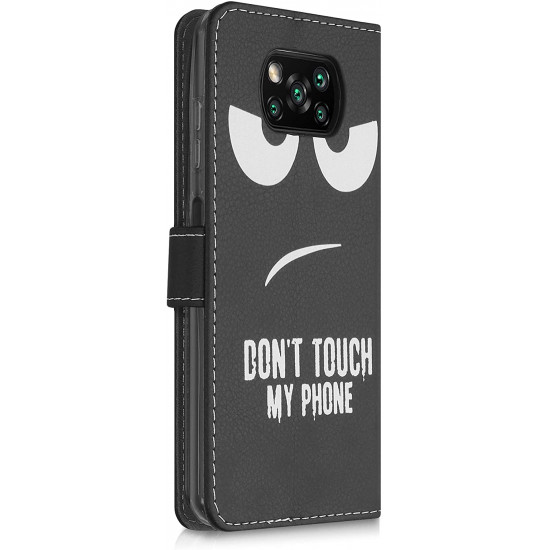 KW Xiaomi Poco X3 NFC Θήκη Πορτοφόλι Stand - Design Don't Touch My Phone - White / Black - 54446.01