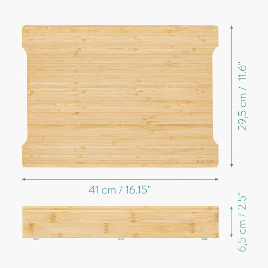 Navaris XL Bamboo Chopping Board with Crumb Tray Σανίδα Κοπής από Μπαμπού με 2 Δοχεία - Light Brown / Silver - 47368.03