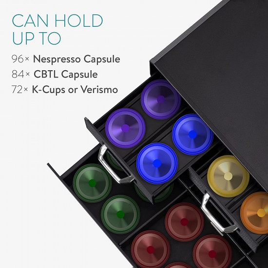 Navaris Capsule Holder - Κουτί Αποθήκευσης με 4 Συρτάρια για Κάψουλες Nespresso / Βάση για Καφετιέρα - Black - 54092.01