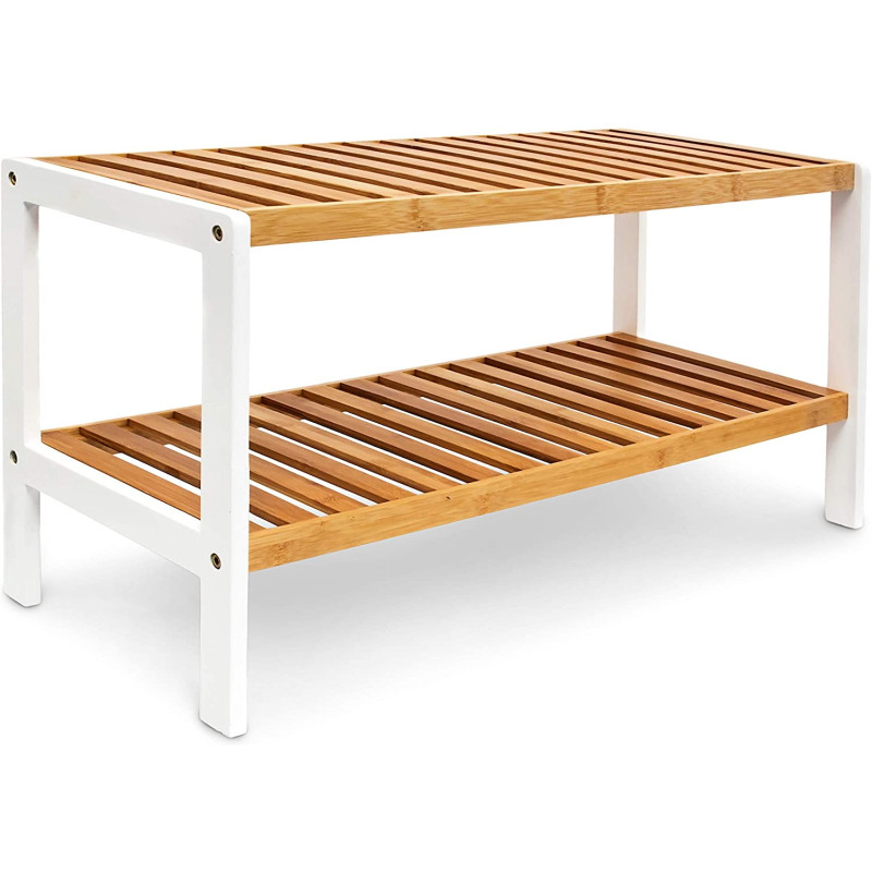Relaxdays Παπουτσοθήκη με 2 Ράφια από Μπαμπού - Brown / White - 4052025177065