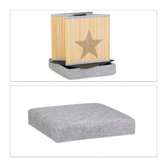 Relaxdays Αναδιπλούμενο Σκαμπό με Καπάκι - Star Pattern Square - 36 x 36 x 36 cm - Grey / Natural - 4052025217945