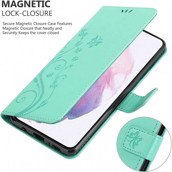 Cadorabo Samsung Galaxy S21 Θήκη Πορτοφόλι Stand από Δερματίνη - Floral - Turquoise