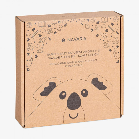 Navaris Σετ με Πετσέτα Μπάνιου με Κουκούλα για Μωρά και Πετσετάκι - 70 x 70cm - Design Koala - 53694.01