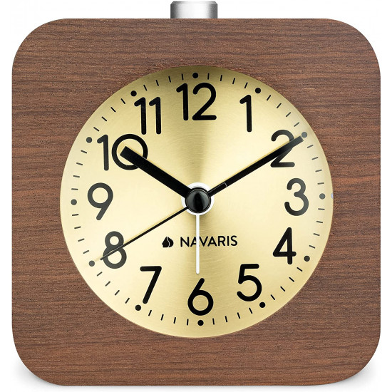 Navaris Αναλογικό Επιτραπέζιο Ρολόι και Ξυπνητήρι - Design Retro Square - Dark Brown / Gold - 54264.18.21