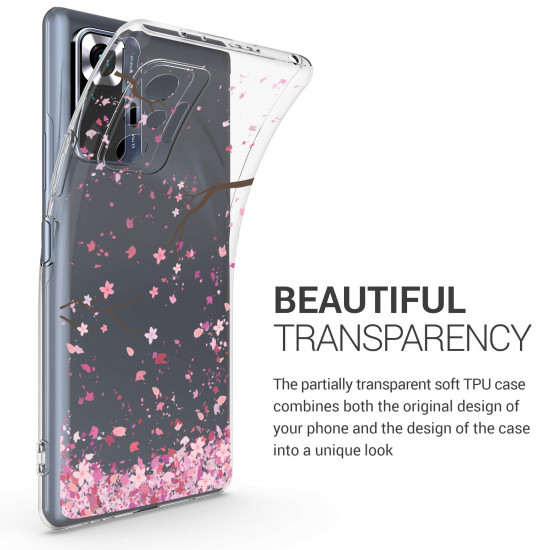 KW Xiaomi Redmi Note 10 Pro Θήκη Σιλικόνης TPU Design Cherry Blossoms - Light Pink / Dark Brown - Διάφανη - 54554.01