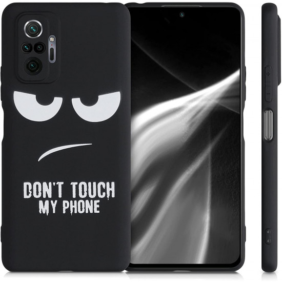 KW Xiaomi Redmi Note 10 Pro Θήκη Σιλικόνης TPU Design Don't Touch my Phone - Black / White - 54555.01