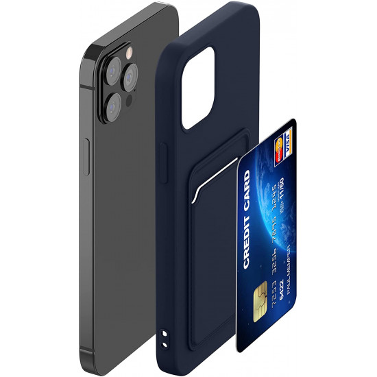 KW iPhone 12 Pro Max Θήκη Σιλικόνης TPU με Υποδοχή για Κάρτα - Dark Blue - 55113.17