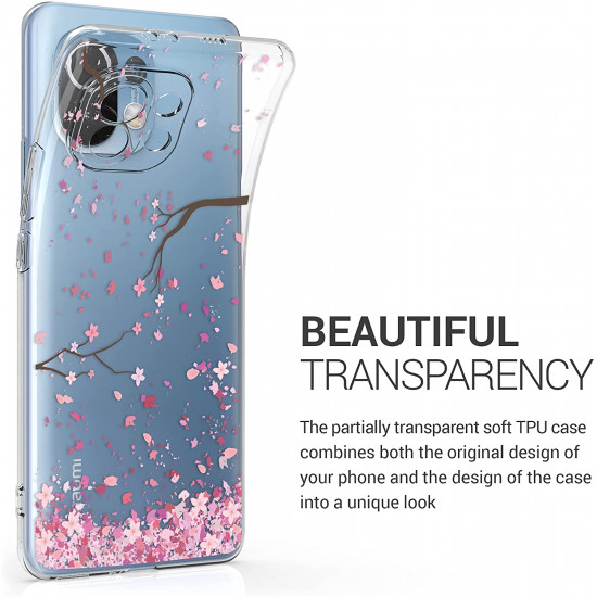 KW Xiaomi Mi 11 Θήκη Σιλικόνης TPU Design Cherry Blossoms - Light Pink / Dark Brown - Διάφανη - 54190.01