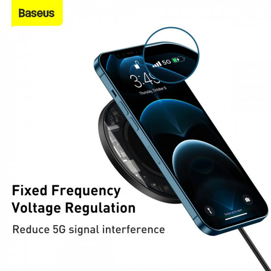Baseus Simple Magnetic Ασύρματος Φορτιστής Qi Charge και MagSafe 15W με Καλώδιο Type-C - Black / Clear - WXJK-E02