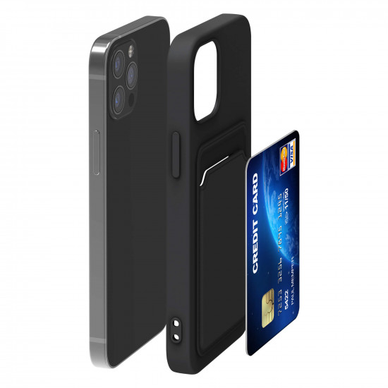 KW iPhone 12 / iPhone 12 Pro Θήκη Σιλικόνης TPU με Υποδοχή για Κάρτα - Black - 55112.01