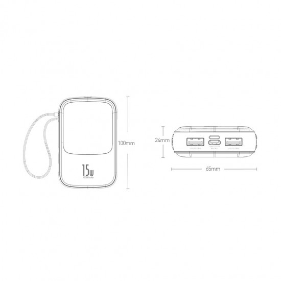Baseus Q Pow Digital External Battery Power Bank 10000mAh 3A με Καλώδιο Lightning - Black - PPQD-B01