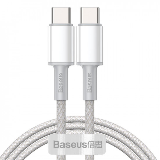 Baseus High Density Braided Cable Type-C 5A 100W - Καλώδιο Γρήγορης Φόρτισης Type-C to Type-C 1M - White - CATGD-02