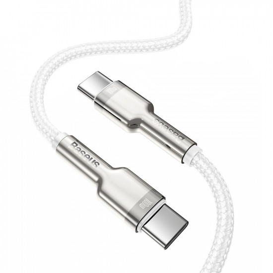 Baseus Cafule Series Metal Cable Type-C 5A PD 100W - Καλώδιο Γρήγορης Φόρτισης Type-C to Type-C 1M - White - CATJK-C02