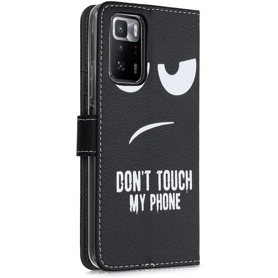 KW Xiaomi Redmi Note 10 Pro Θήκη Πορτοφόλι Stand - Design Don't Touch My Phone - Black / White - 55370.01