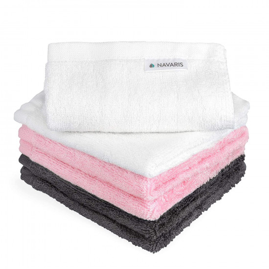 Navaris Bamboo Wash Cloths Pack of 6 Σετ με 6 Πετσέτες από Bamboo - 25 x 25 cm - White / Pink / Black - 48734.33.06