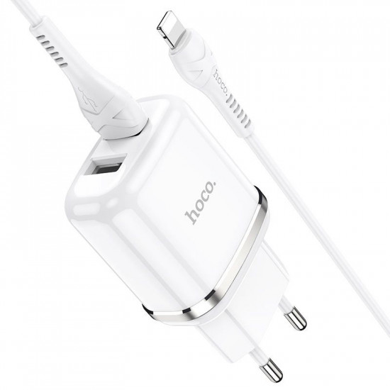 Hoco N4 Aspiring Οικιακός Φορτιστής 2.4A με 2 Θύρες USB και Καλώδιο Lightning - White