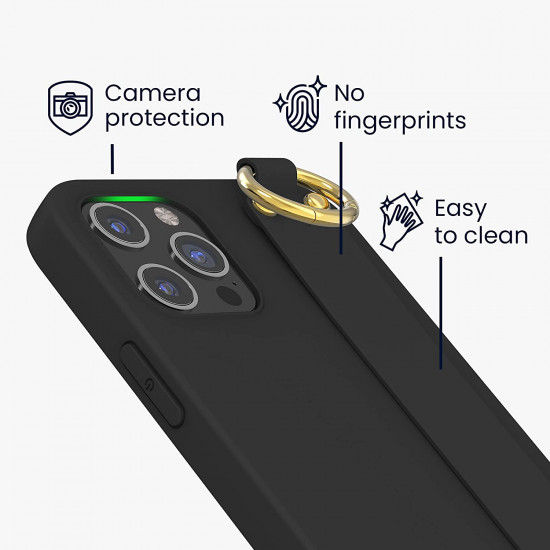 KW iPhone 12 Pro Max Θήκη Σιλικόνης TPU με Λουράκι και Finger Holder - Black - 55103.01