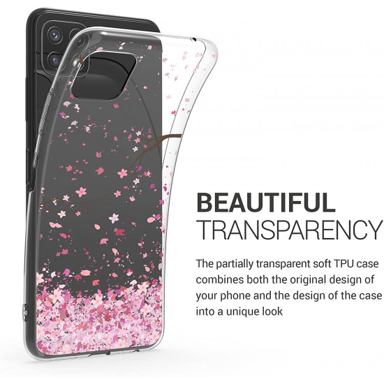 KW Samsung Galaxy A22 5G Θήκη Σιλικόνης TPU Design Cherry Blossoms - Light Pink / Dark Brown - Διάφανη - 55369.01