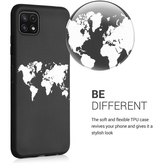 KW Samsung Galaxy A22 5G Θήκη Σιλικόνης Design Travel Outline - Black / White - 55248.02