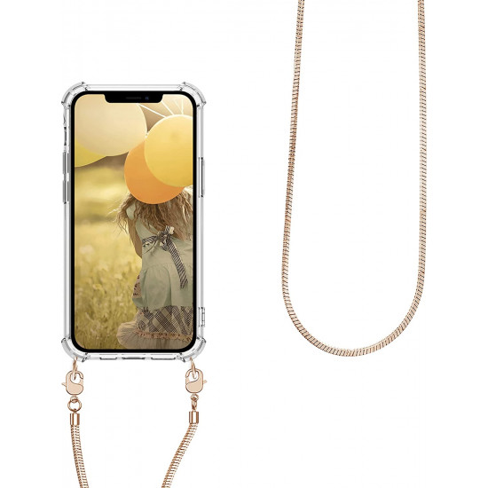 KW iPhone 11 Θήκη Σιλικόνης TPU με Μεταλλικό Λουράκι - Διάφανη / Rose Gold - 50633.81