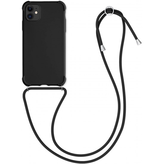 KW iPhone 11 Θήκη Σιλικόνης TPU με Λουράκι - Black Matte - 53838.01