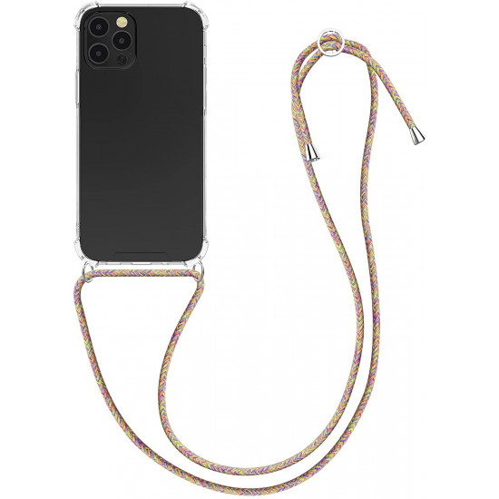KW iPhone 12 / iPhone 12 Pro Θήκη Σιλικόνης TPU με Λουράκι - Διάφανη - Pink / Purple / Yellow - 52730.08