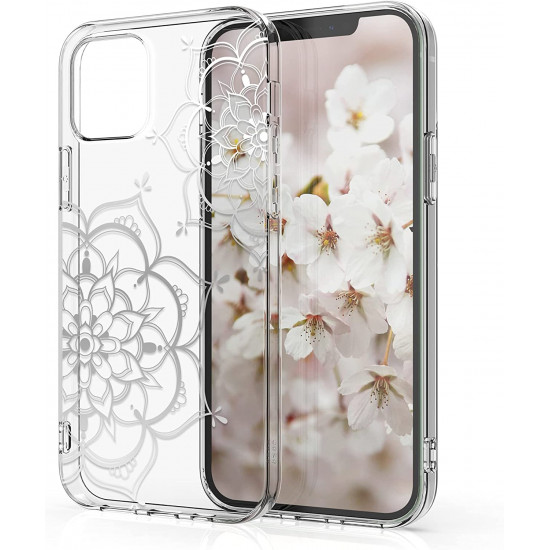 KW iPhone 12 / iPhone 12 Pro Θήκη Σιλικόνης TPU Design Flower Twins - Διάφανη / Silver - 53035.11