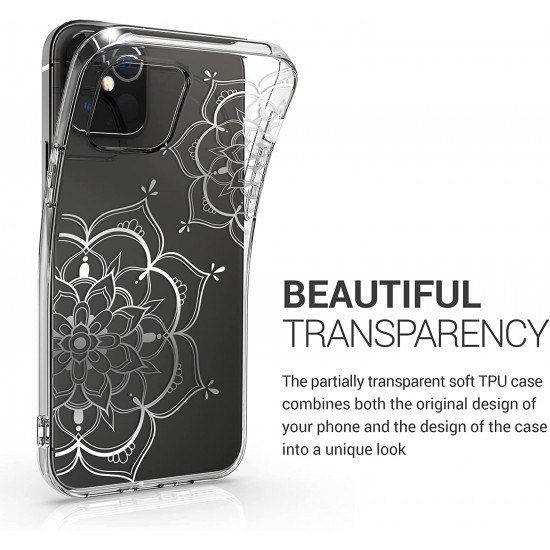 KW iPhone 12 / iPhone 12 Pro Θήκη Σιλικόνης TPU Design Flower Twins - Διάφανη / Silver - 53035.11