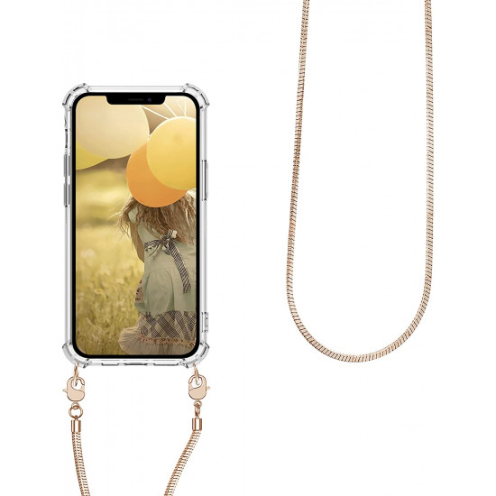 KW iPhone 12 / iPhone 12 Pro Θήκη Σιλικόνης TPU με Μεταλλικό Λουράκι - Διάφανη / Rose Gold - 53888.81