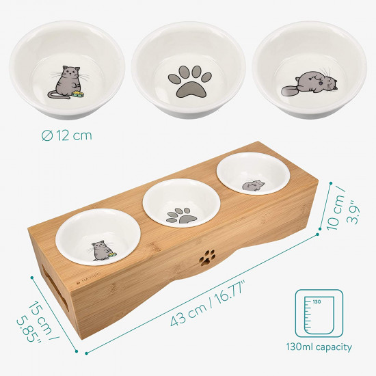 Navaris Raised Pet Bowls Stand - Ανυψωμένα Μπολ Φαγητού με Ξύλινη Βάση για Κατοικίδια - 130 ml - Wood - 53327.01