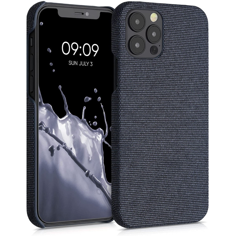 KW iPhone 12 / iPhone 12 Pro Σκληρή Θήκη με Υφασμάτινη Επένδυση - Dark Blue - 55752.17