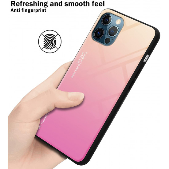 Cadorabo iPhone 12 Pro Max Θήκη με Πλαίσιο Σιλικόνης και Όψη Γυαλιού Tempered Glass - Yellow / Pink